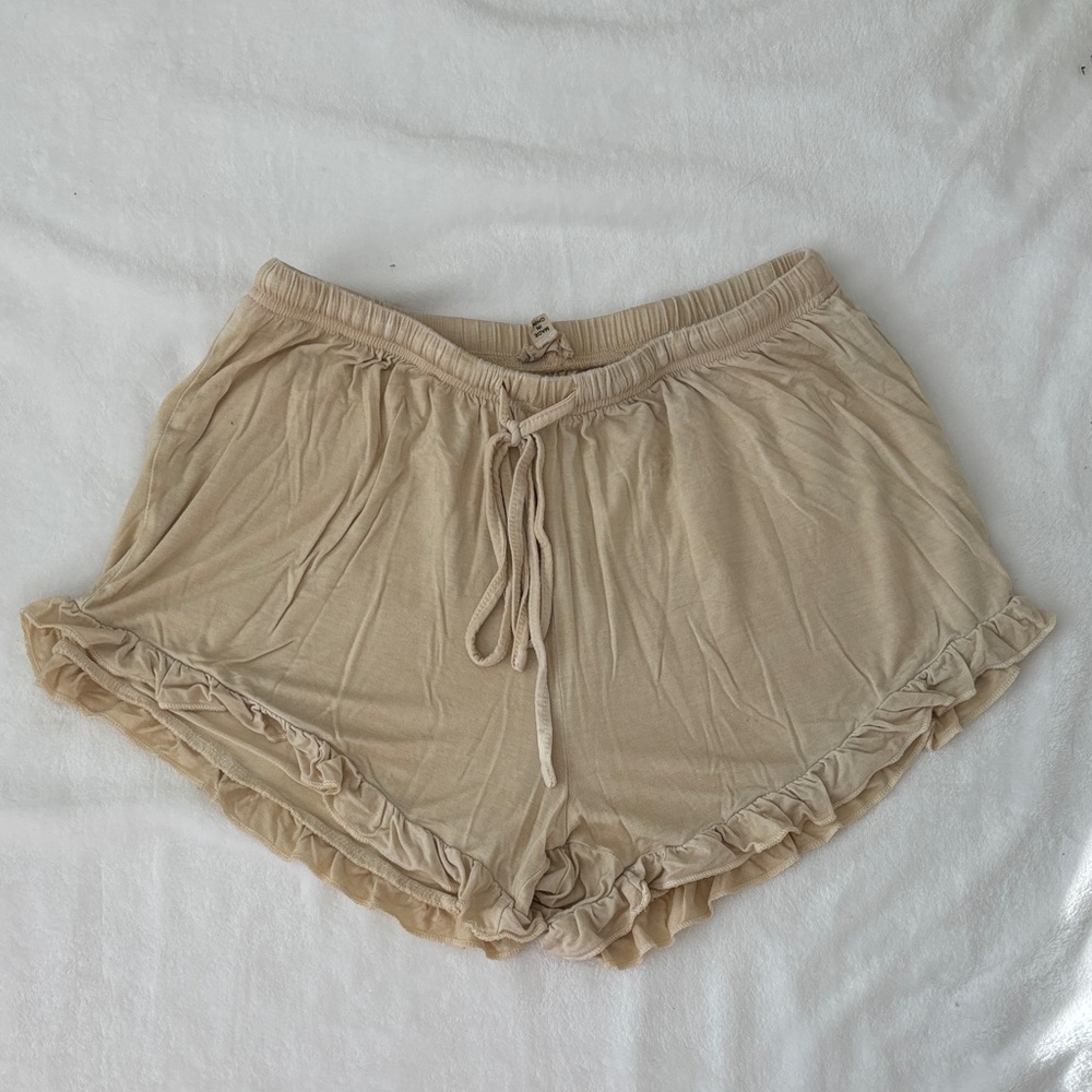 Tan Lounge Shorts from 12th Tribe Ruffled Edges